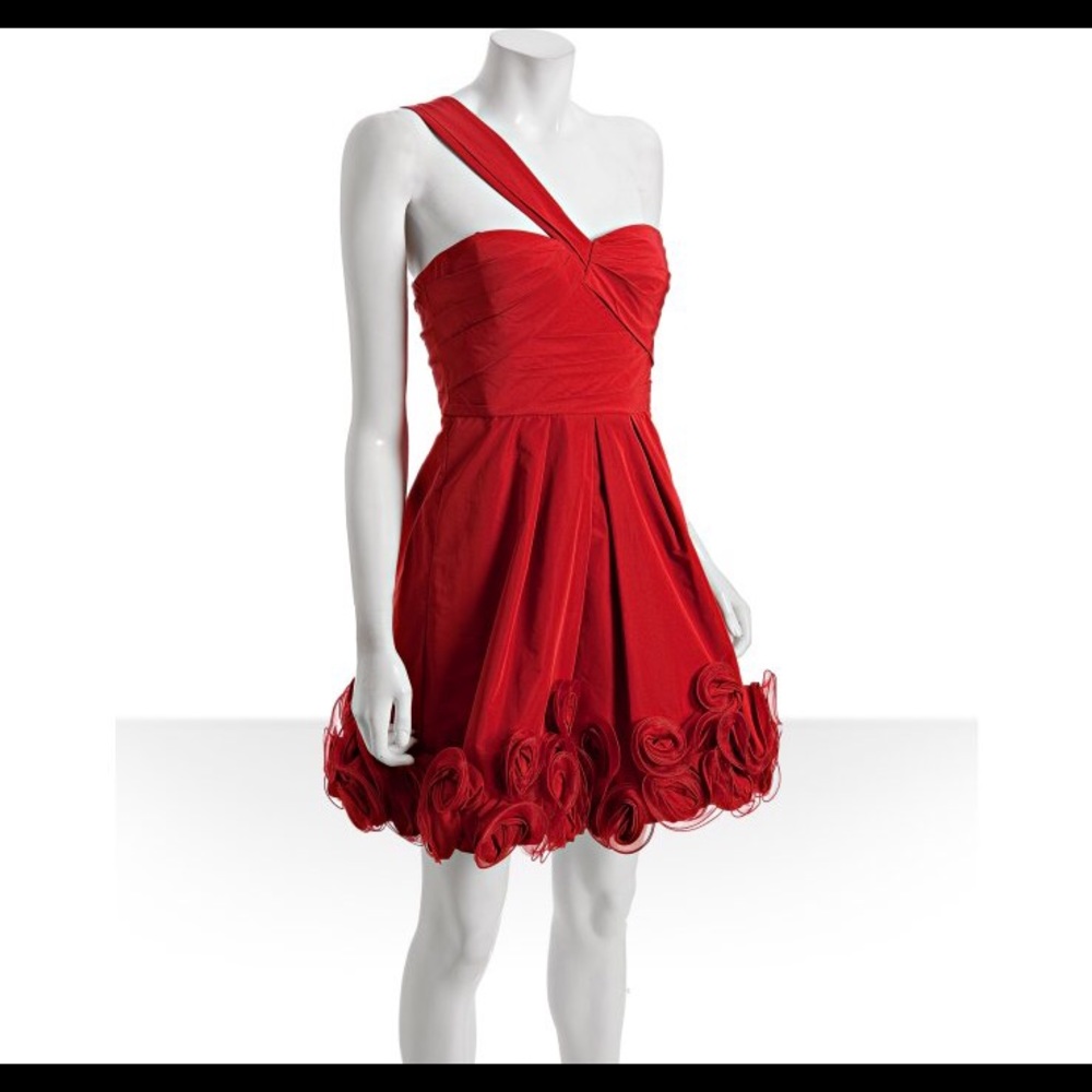BCBG One Shoulder Taffetta Dress with Rosettes