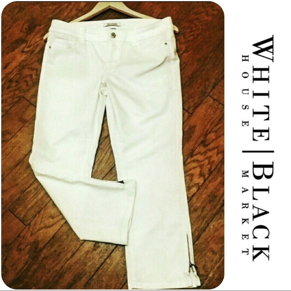 White Skinny Ankle Jeans w/ Zipper Accent