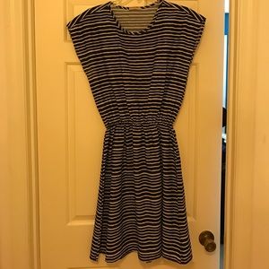 Blue and white striped dress