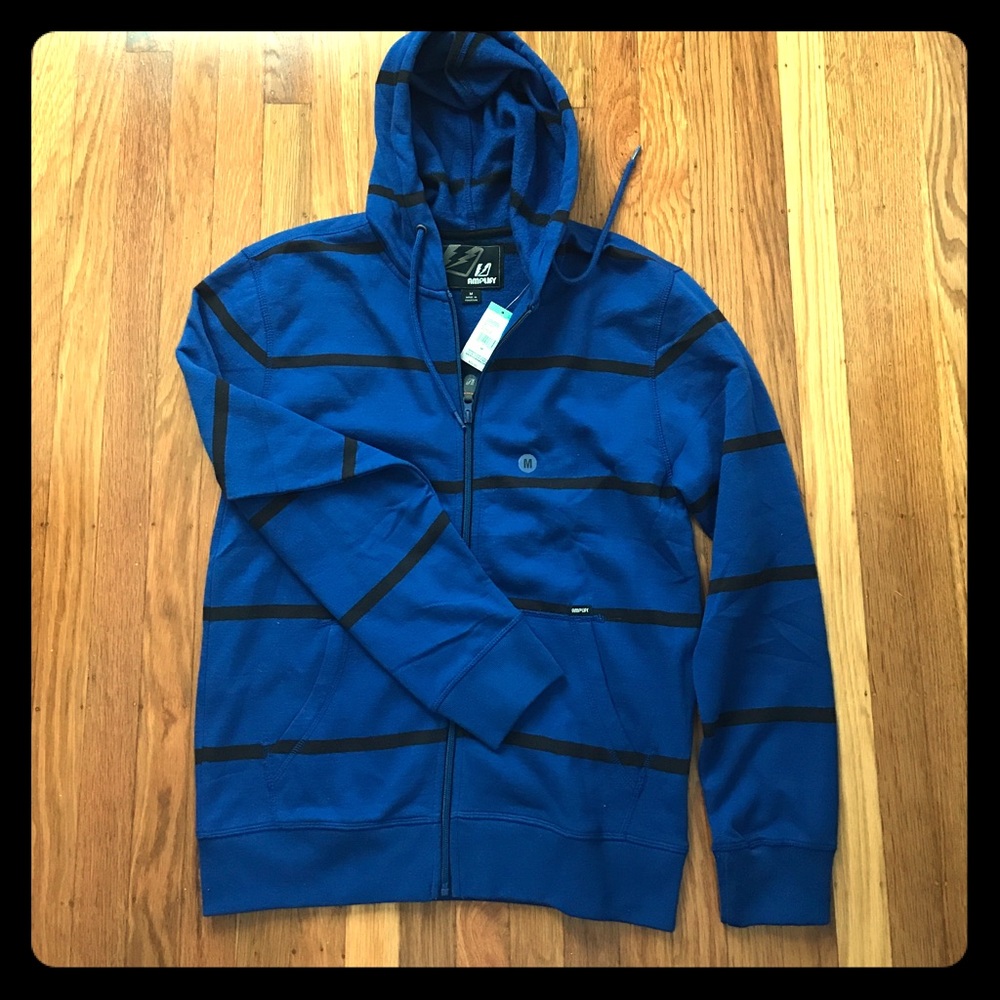 Men's zippered blue striped hoodie