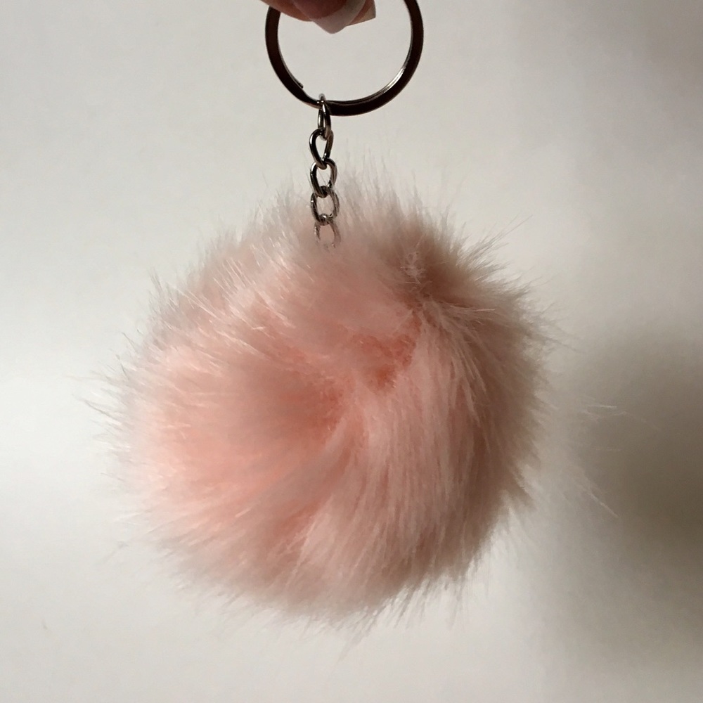 Peach Faux Fur Pom Keychain - Picture 2 of 2