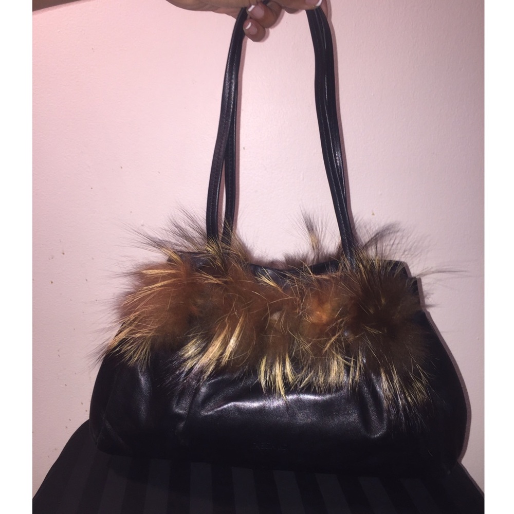Desmo Genuine Leather Fur Trim Handbag