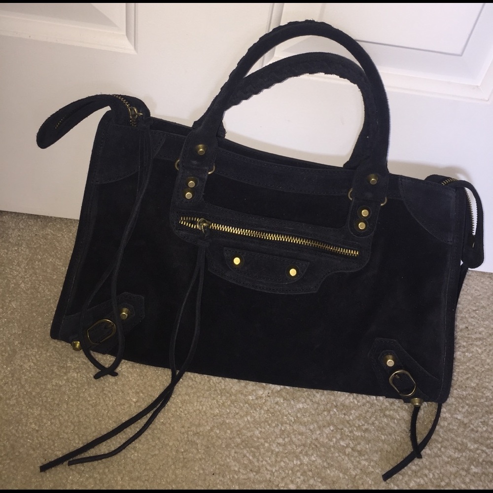Black suede moto city bag