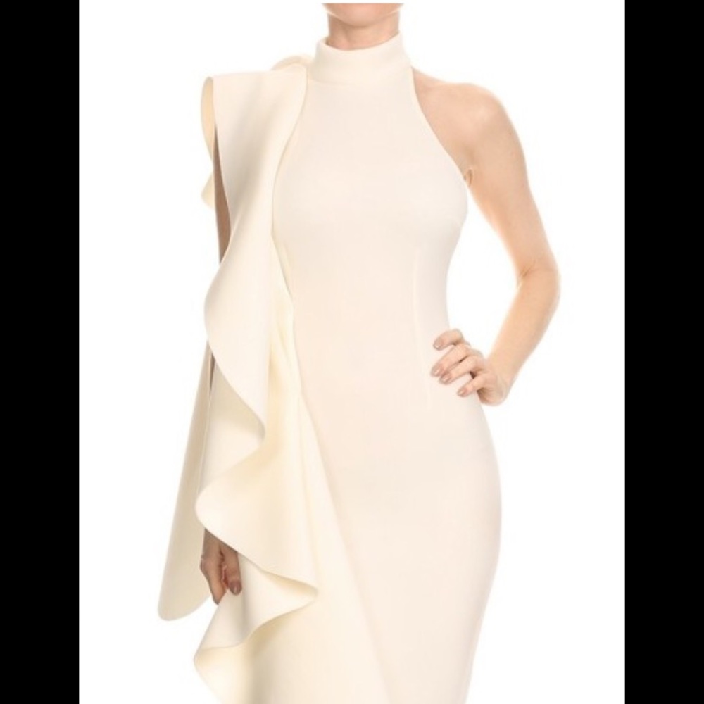 Cream Ruffle Midi Dress