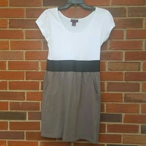 Gray, black and white dress