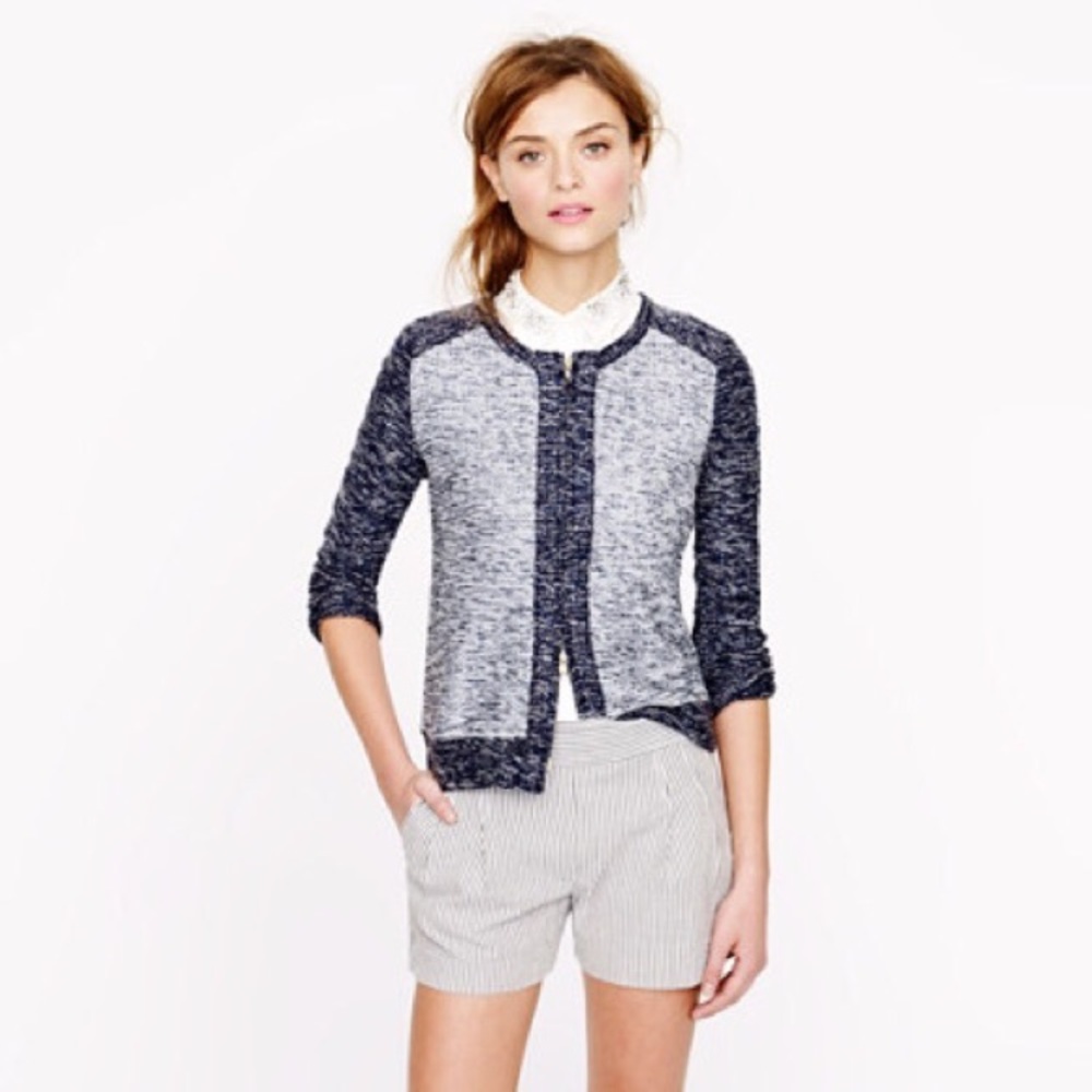 J.Crew navy and white cropped cardigan with zipper
