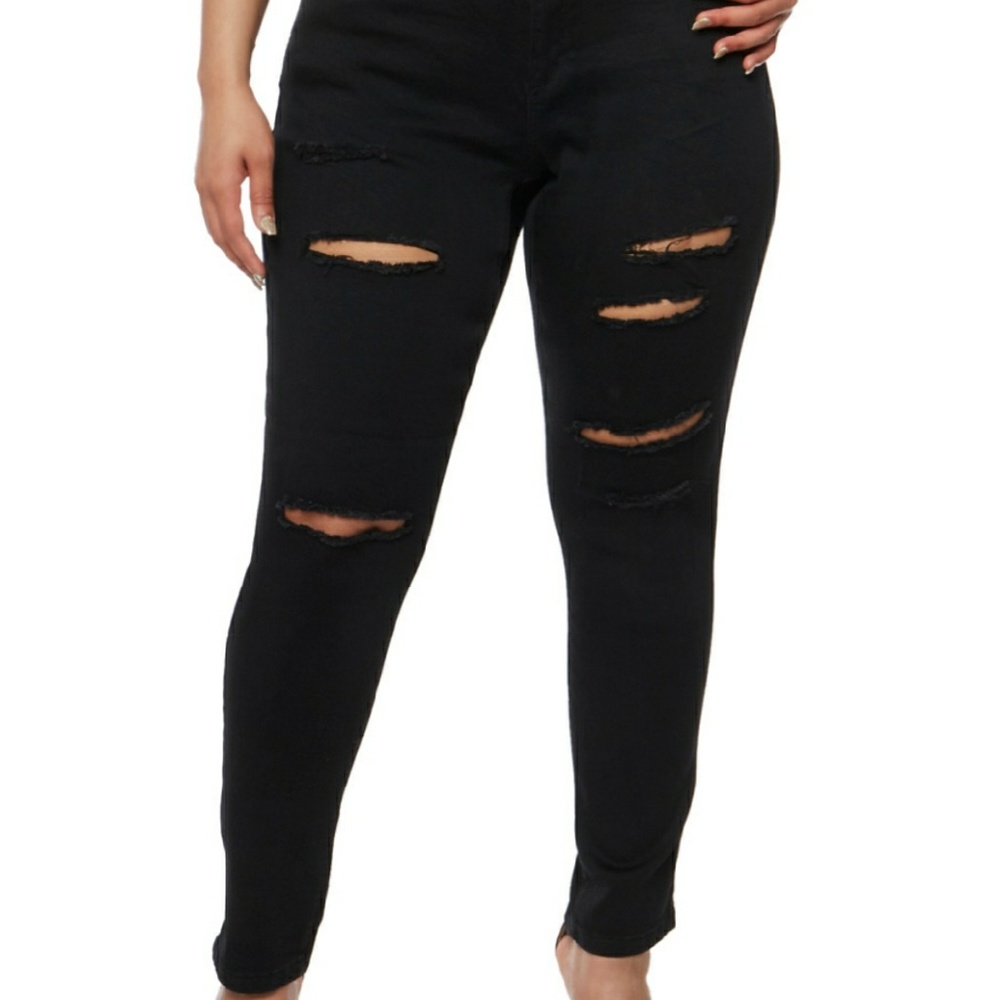 Plus Size WAX Slashed Skinny Jeans