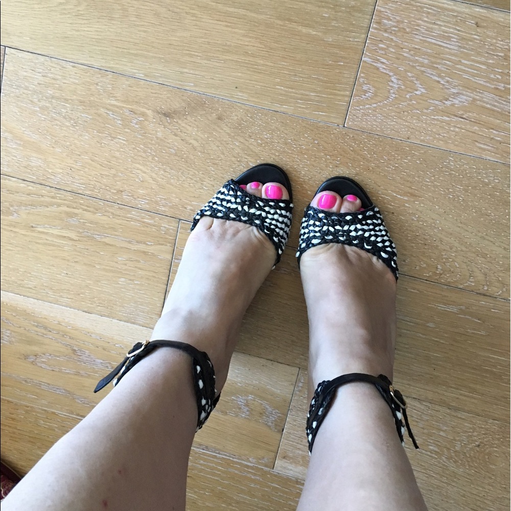 Black and White leather J Crew Wedge Sandals