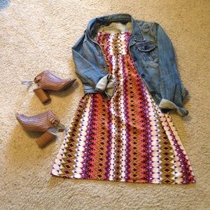 Aztec Pattern Strapless Dress