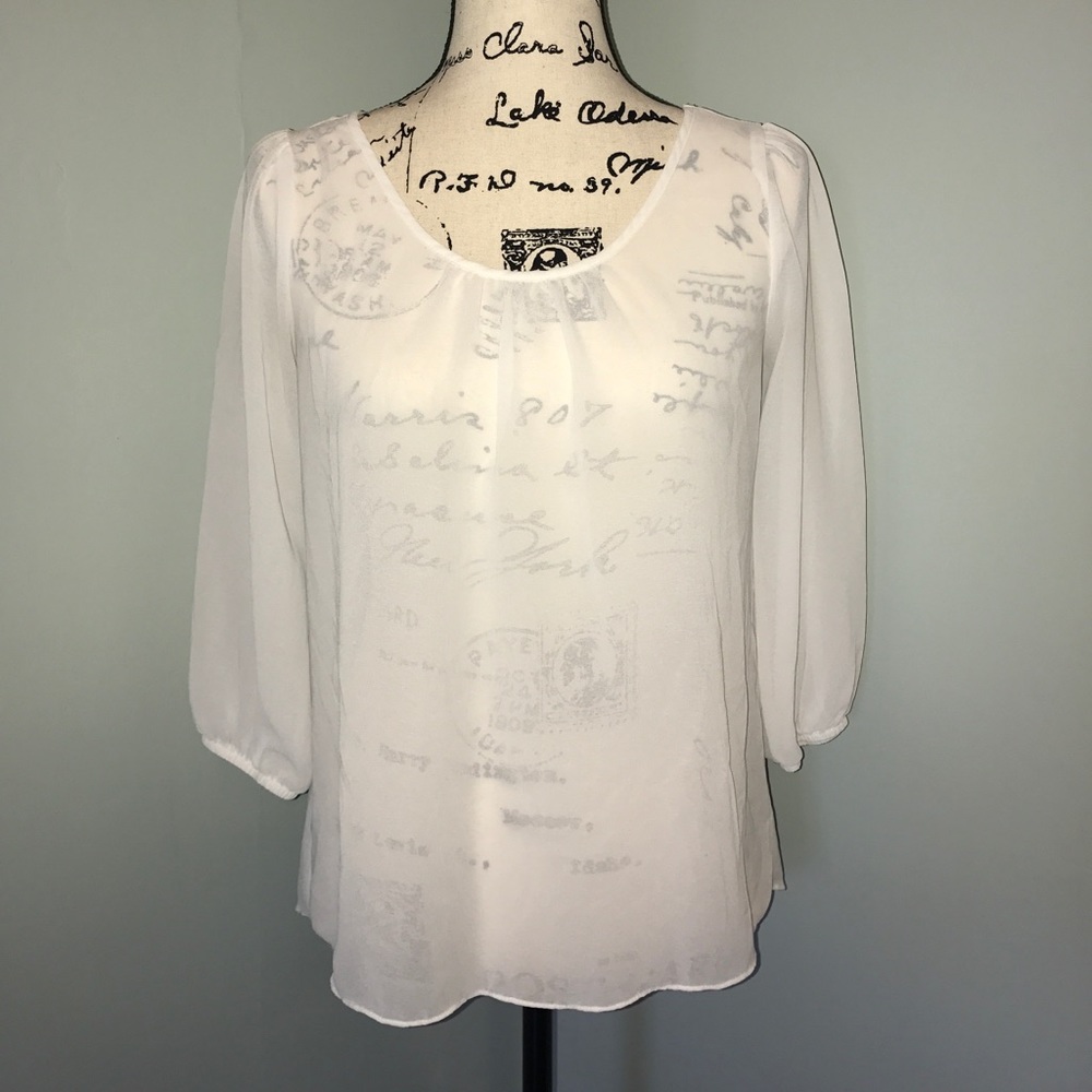 Sheer White Blouse with Bow Detail on Back