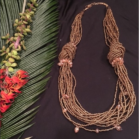 GOLD BEAD WITH KNOTS NECKLACE - Picture 1 of 4