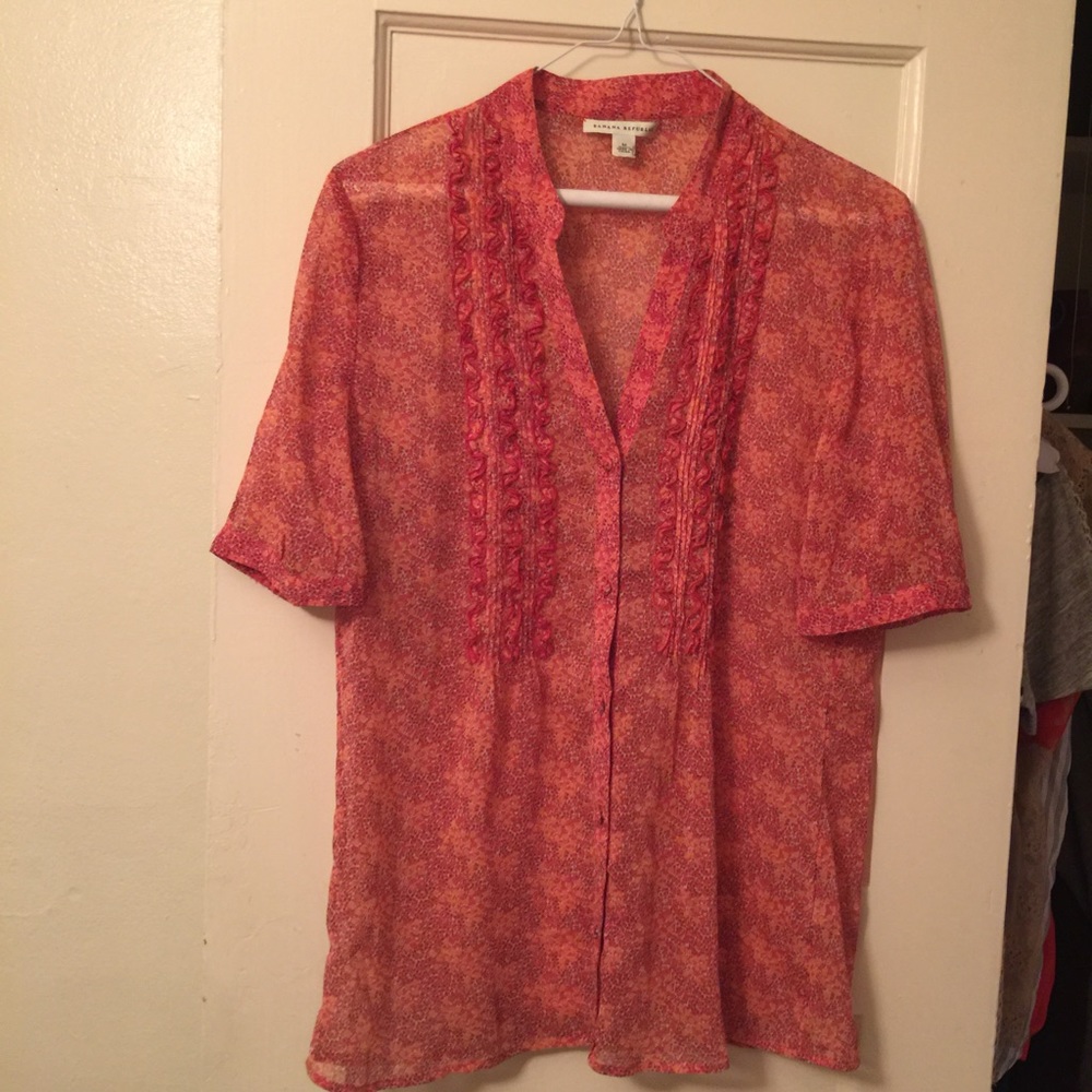 Banana Republic coral floral short sleeve shirt