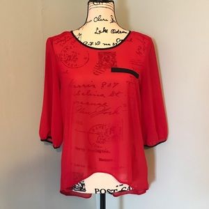 Sheer Hi-Lo Top with 3/4 Sleeves