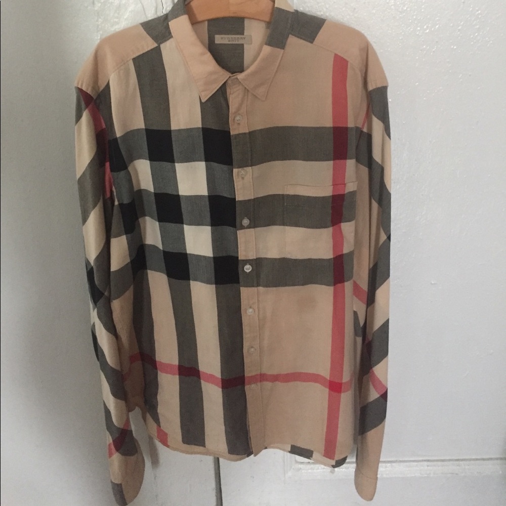 Mens Burberry Brit check button down SIZE LARGE