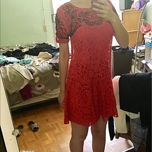 Free People Red Lace Dress With Matching Slip