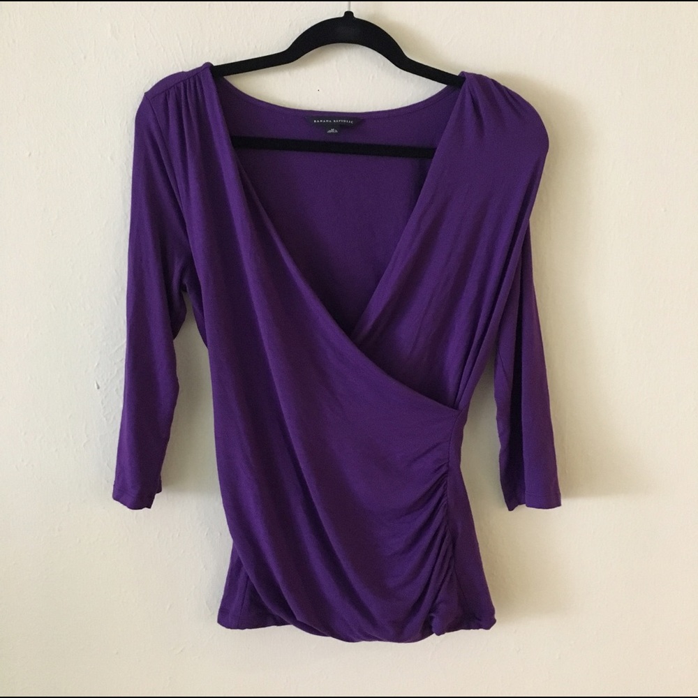 Banana Republic Purple 3/4 Mock Wrap Blouse