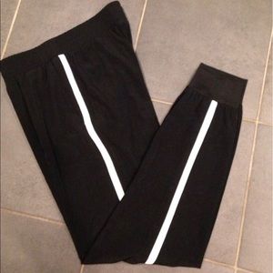 Black tuxedo stripe track/jogger pant.