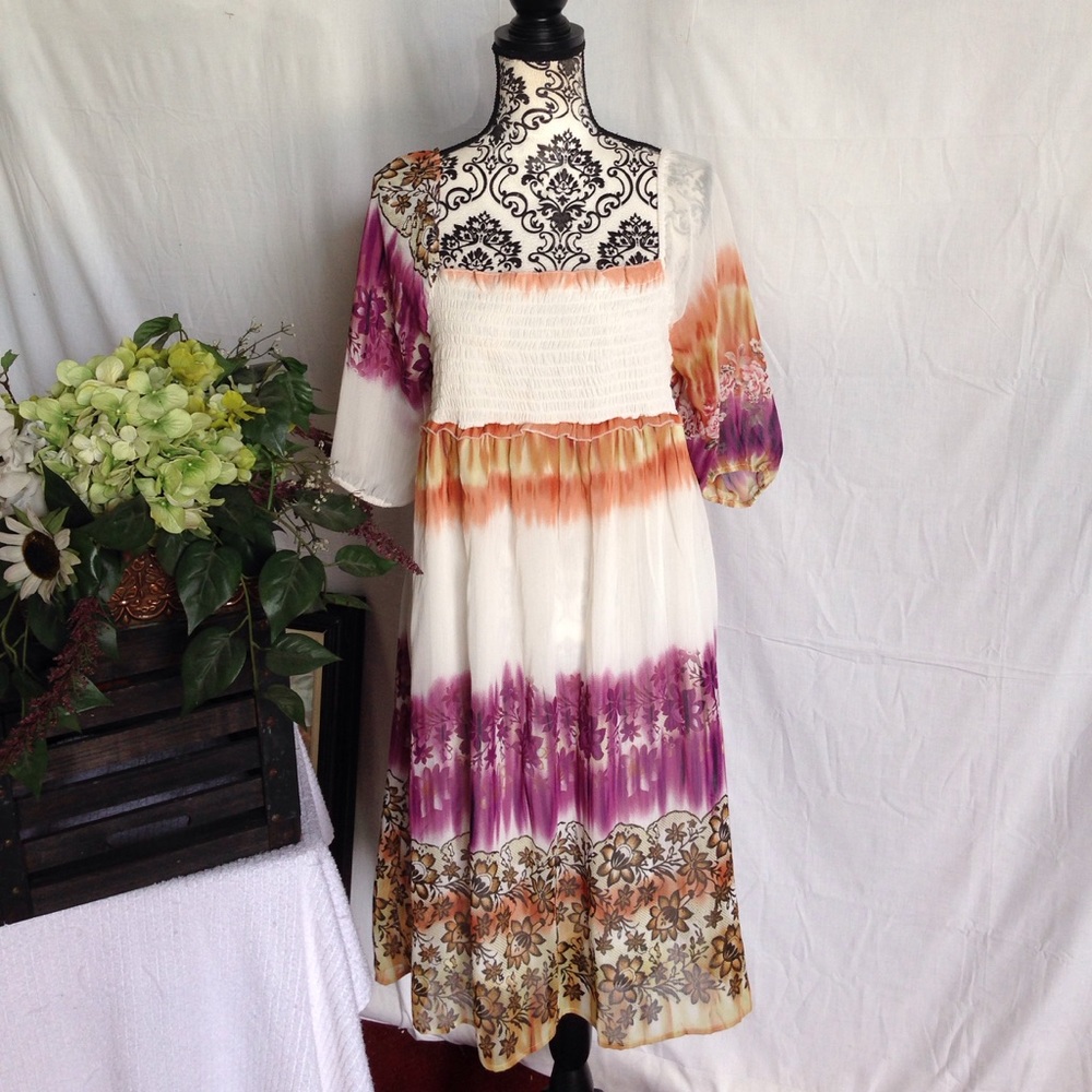 Mlle Gabrielle 1X Stunning Smocked Chiffon Dress