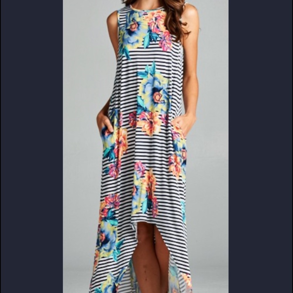 Floral and Striped High Low Maxi