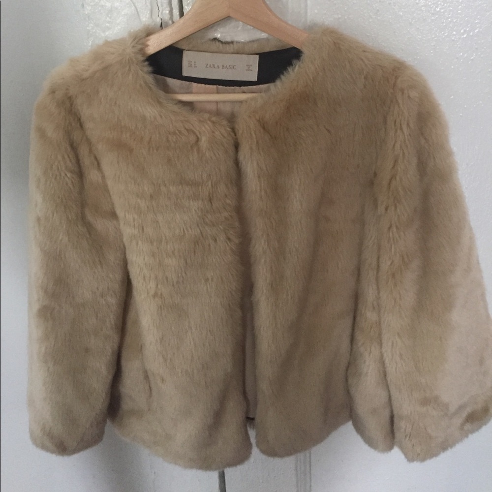ZARA womens faux fur coat