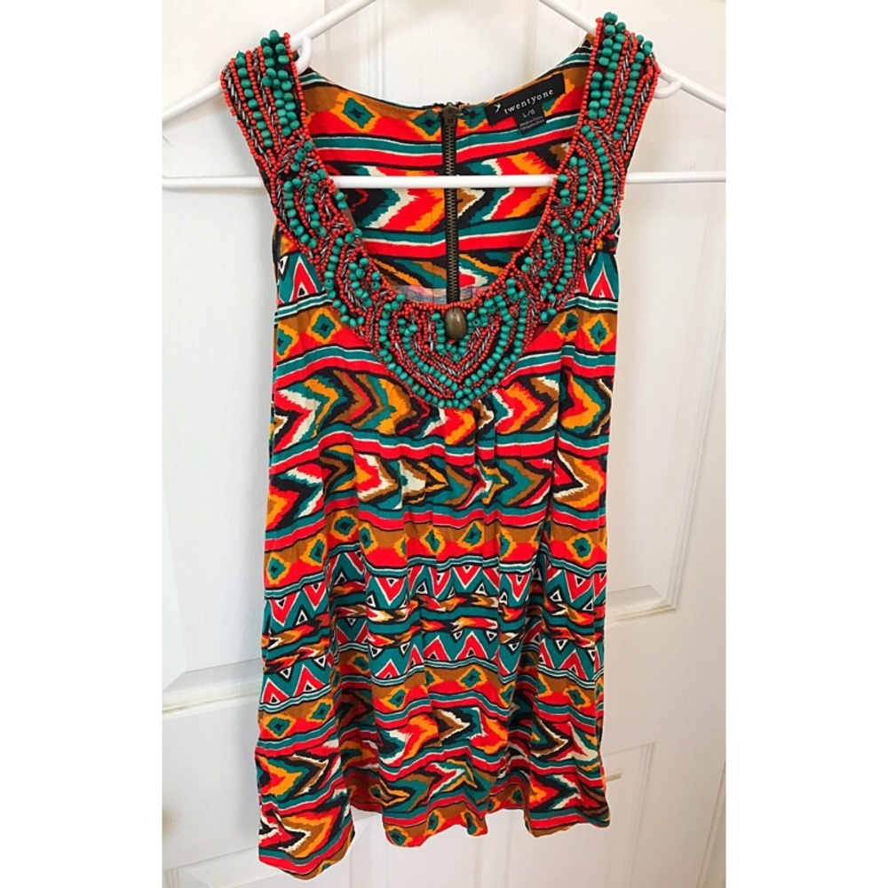 Vibrant Sleeveless Top with Beaded Decal
