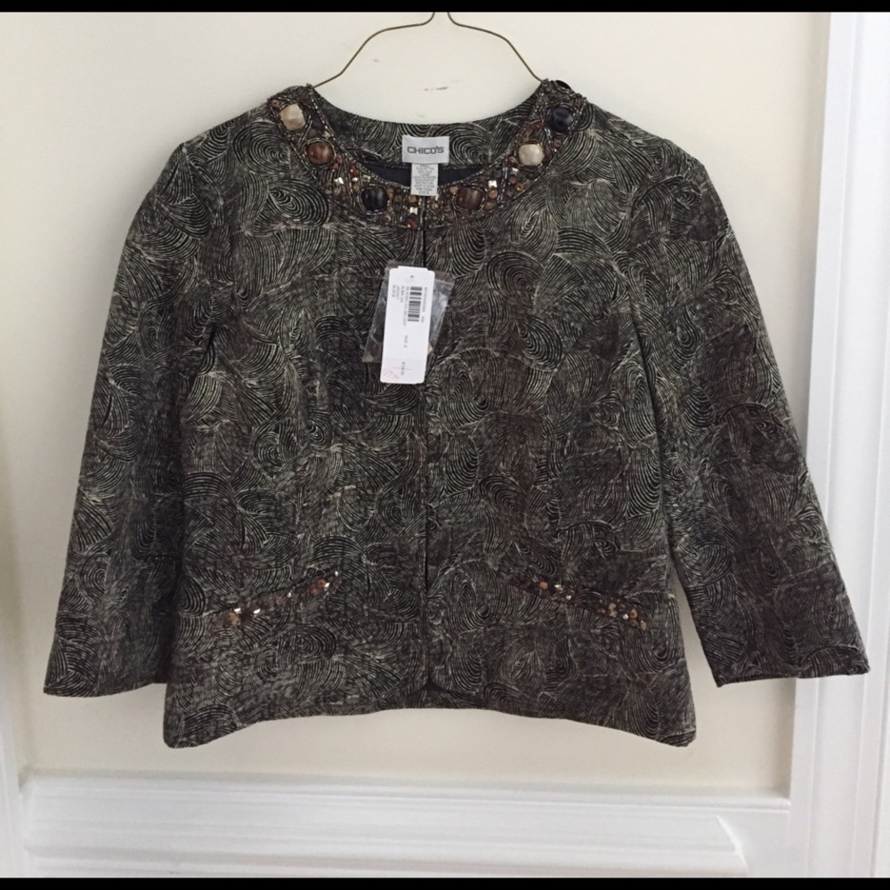 Chicos NWT embellished gold and black blazer