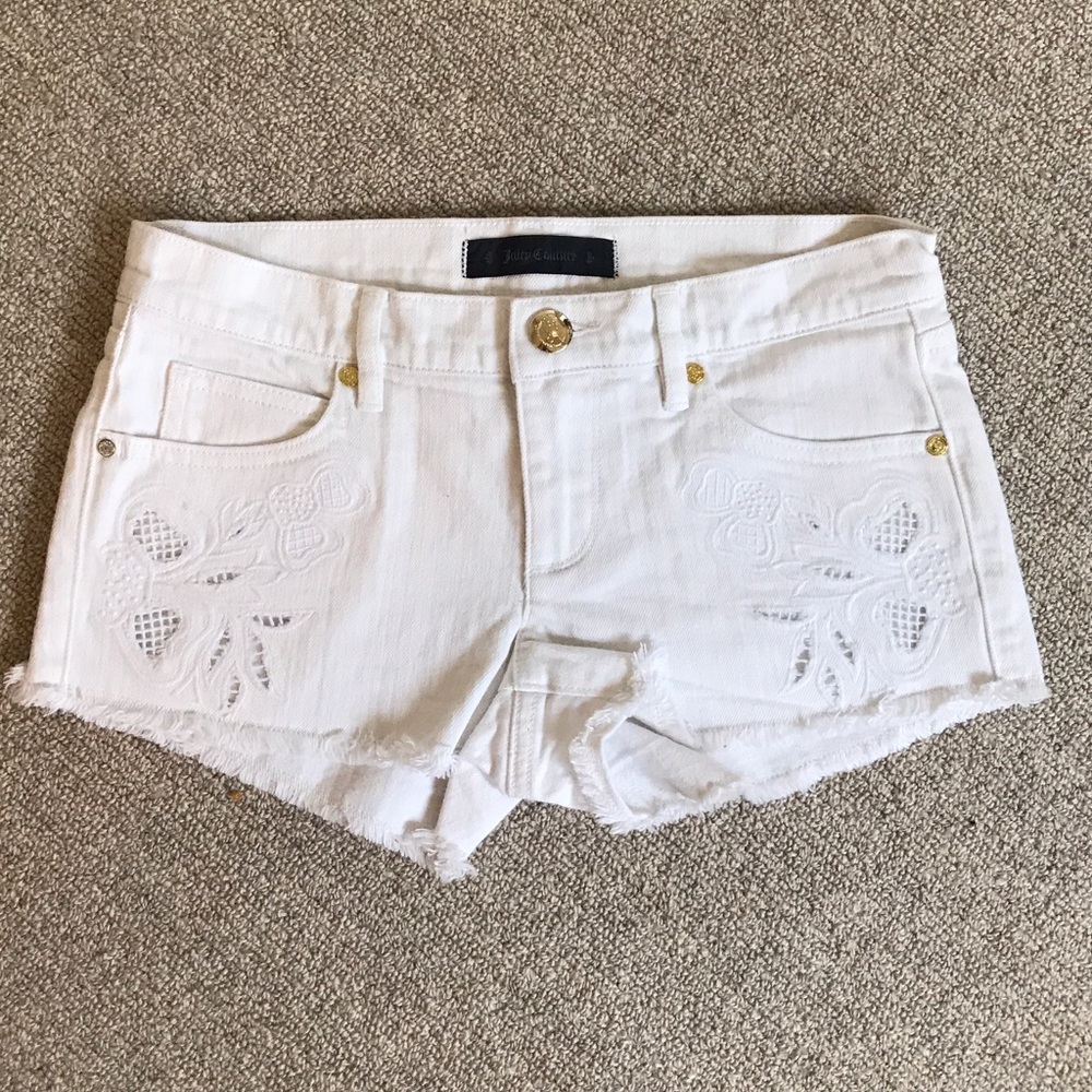 juicy couture white lace denim shorts