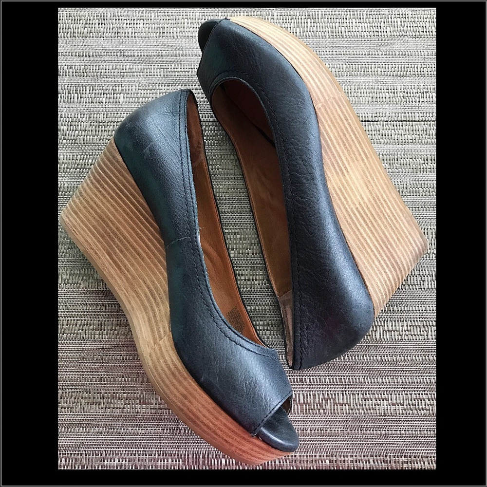 Matte Black leather flatform wedge