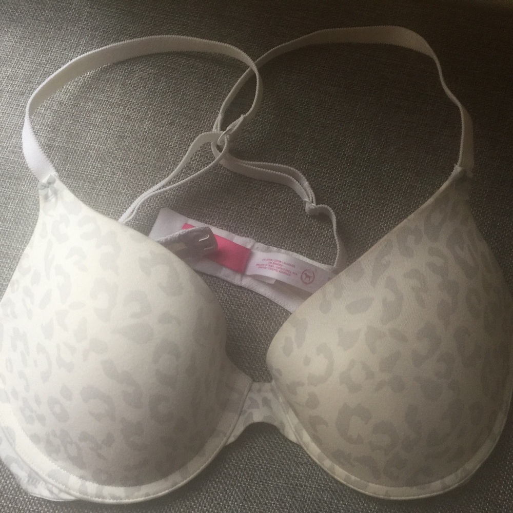 PINK White/Gray Animal Print T-Shirt Push-Up Bra