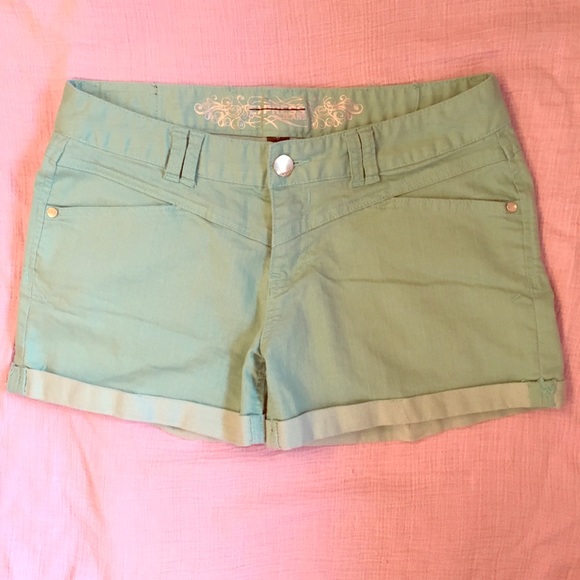 Express Pants - *LAST CHANCE!* Express Mint-Colored Denim Shorts