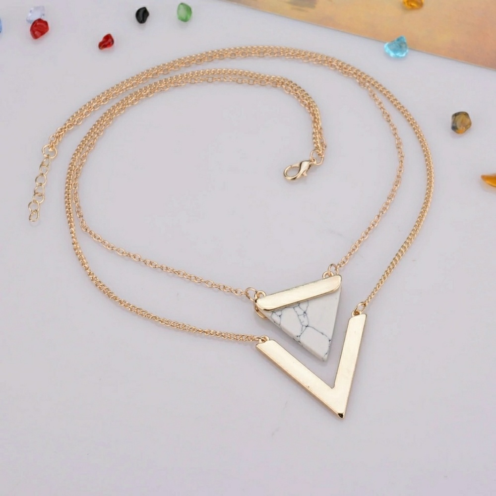 Double Layer Marble and Gold Pendant Necklace - Picture 3 of 5