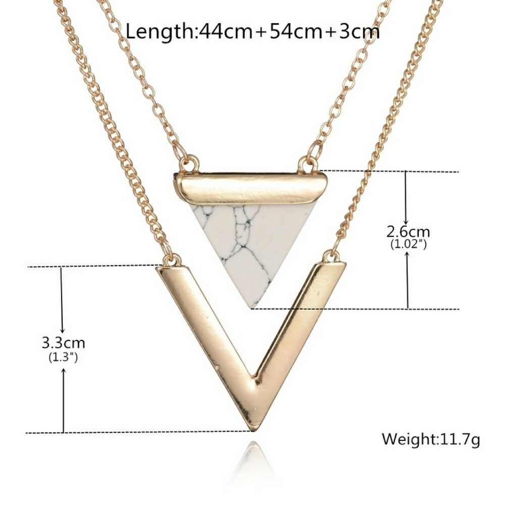 Double Layer Marble and Gold Pendant Necklace - Picture 4 of 5
