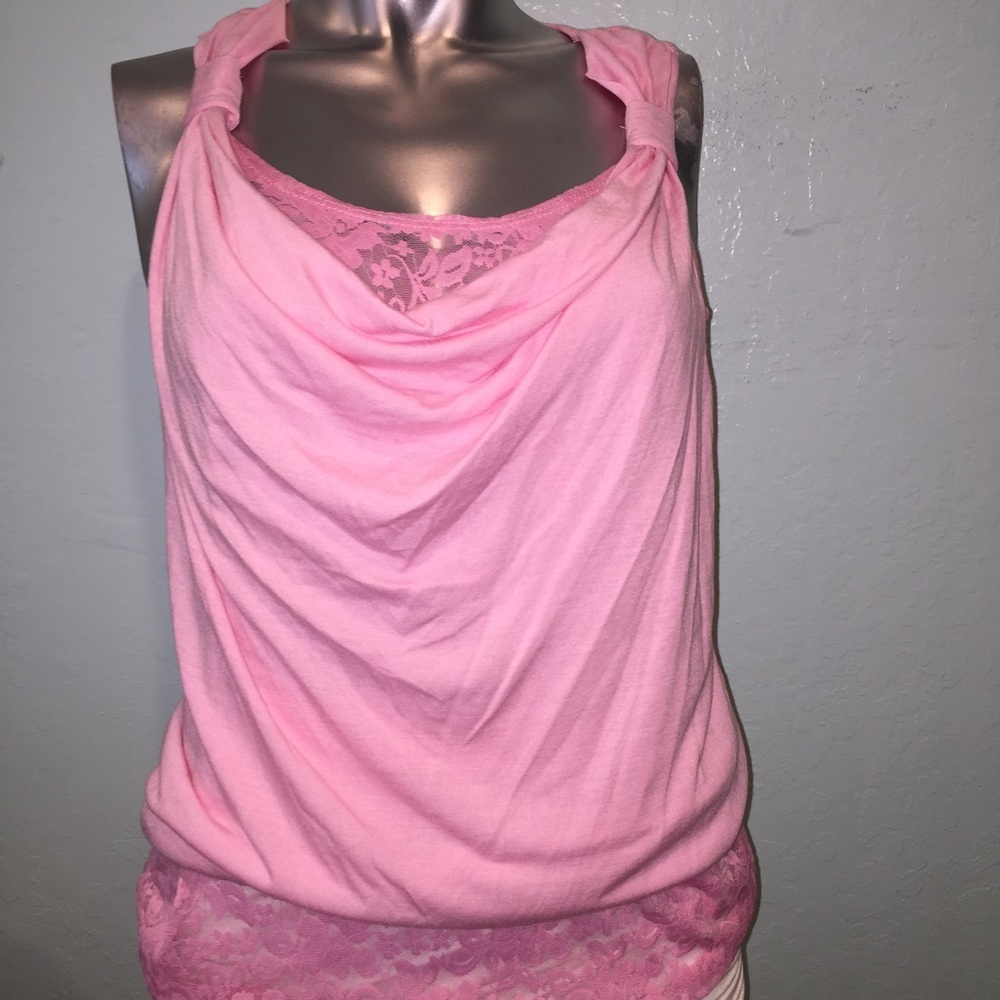 Drape front layered lace tank