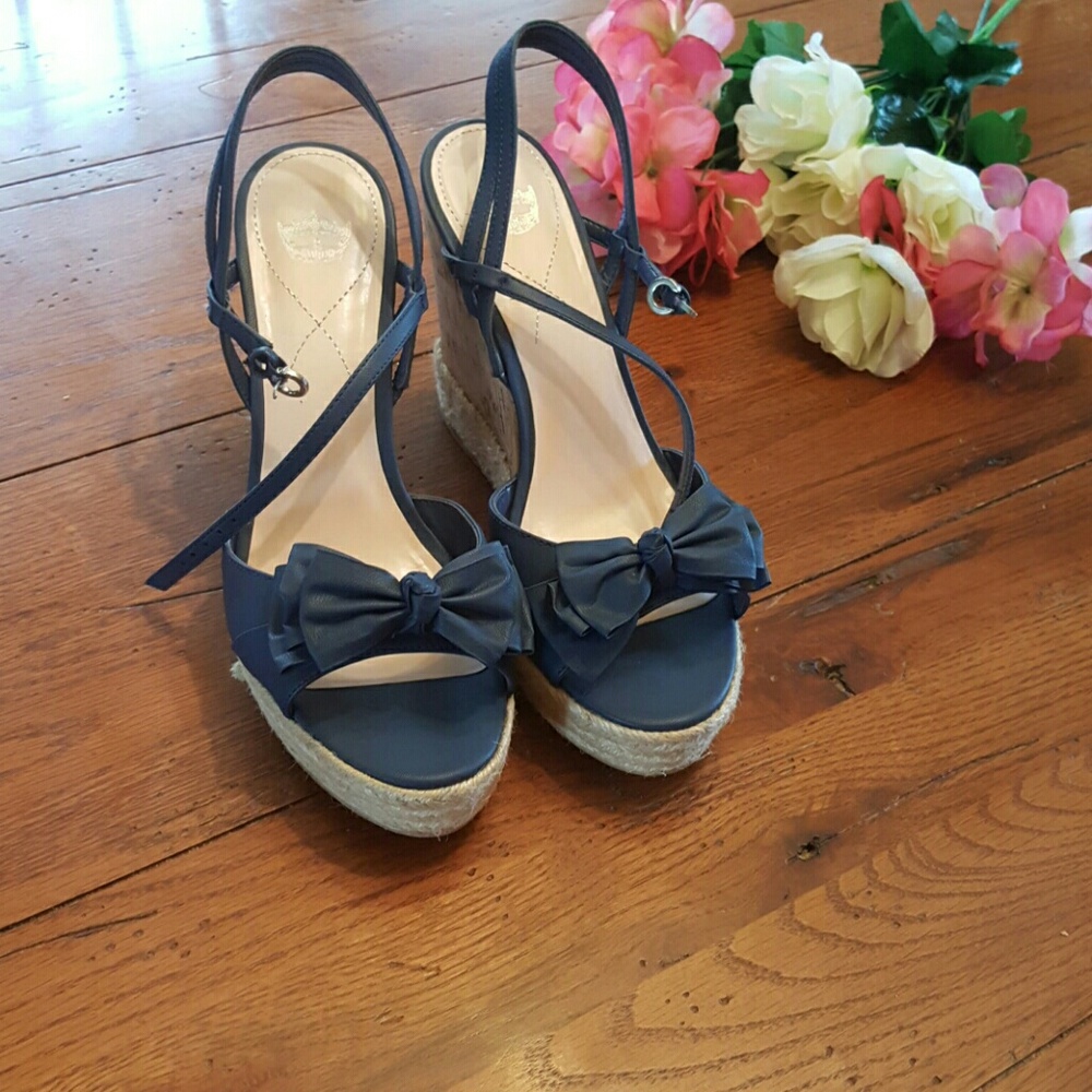 NWOT Blue Cork Wedges with Bows