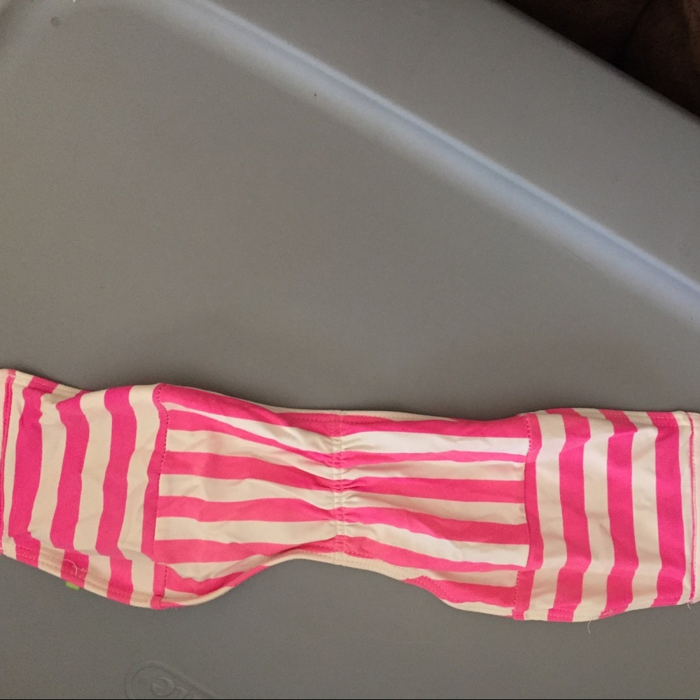 Pink and White Striped Strapless Suit!