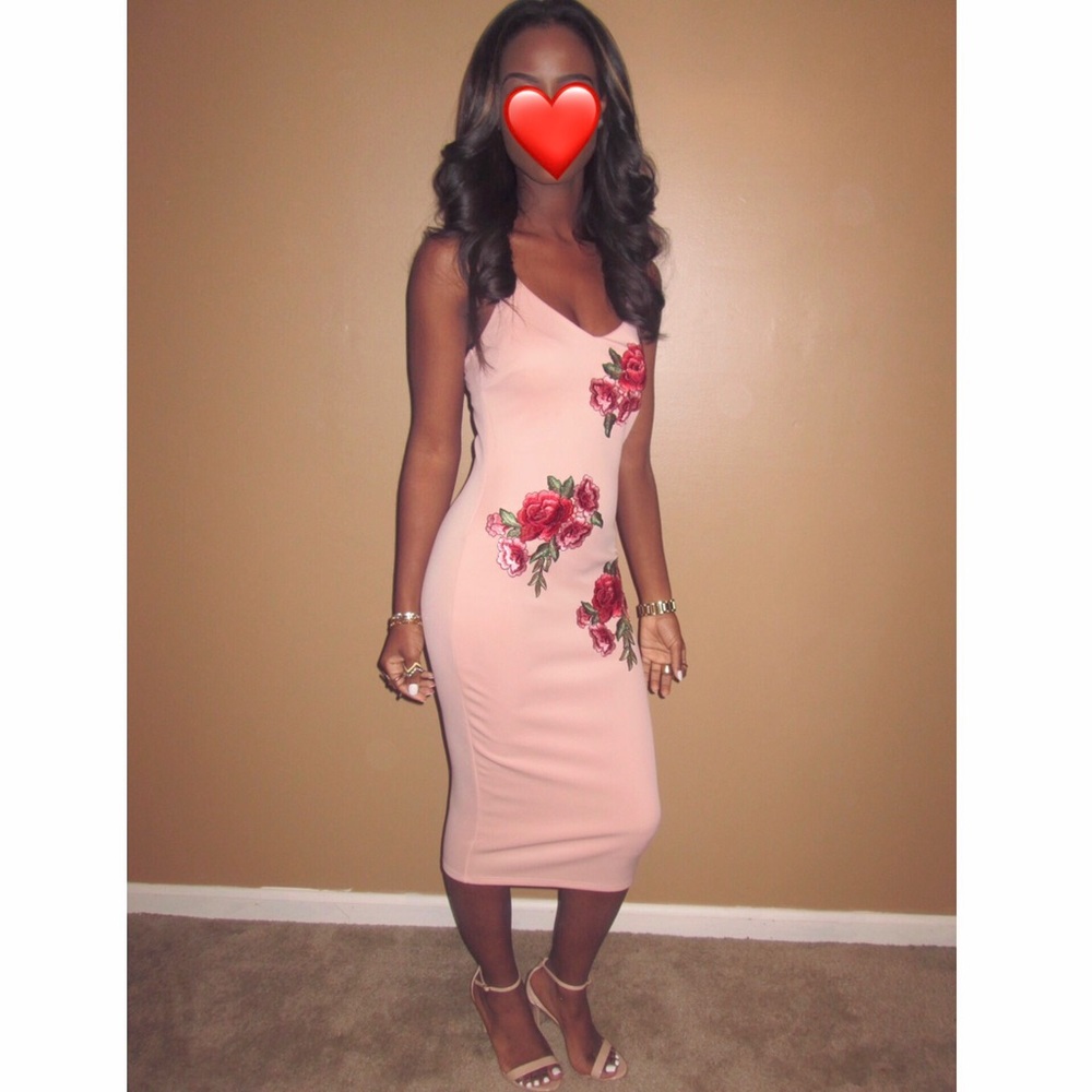 Blush/ Nude Appliqué Midi Dress