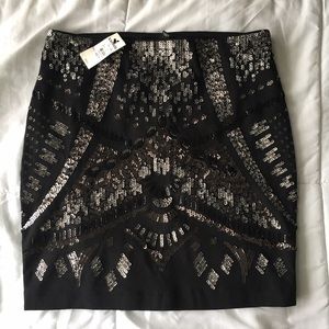 NWT black cotton Express sequin skirt, size xs