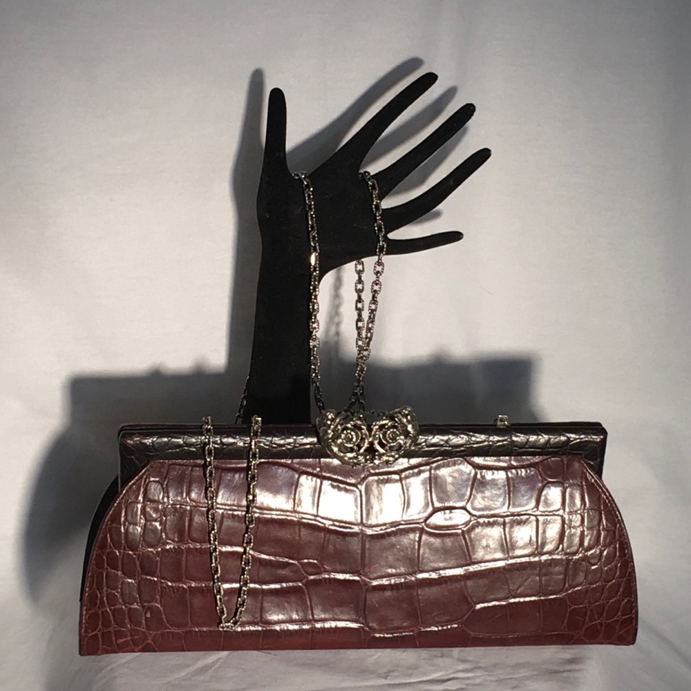 Ann Turk croc leather clutch/chain shoulder strap