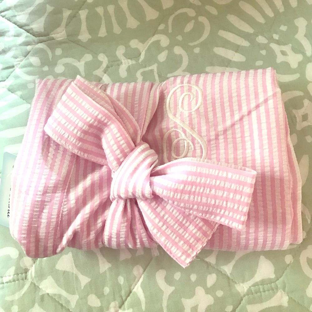 Pink Seersucker Robe, S Monogram