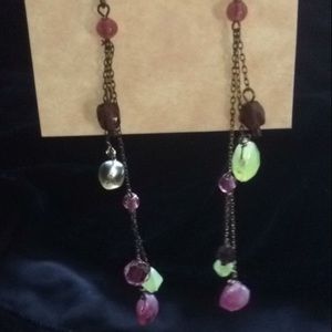 Beaded Dangle Earrings green pink purple 5"
