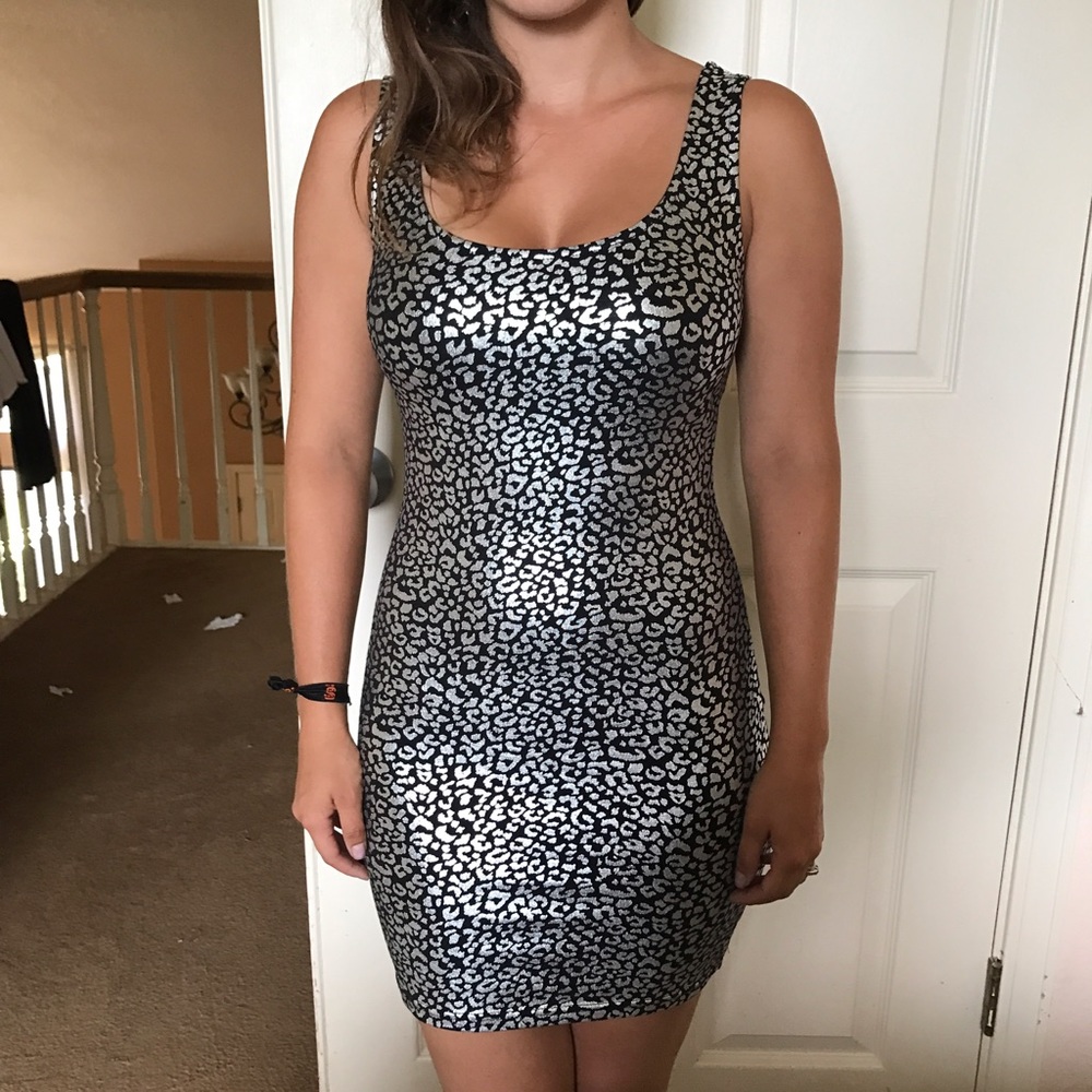 Silver leopard print bodycon dress
