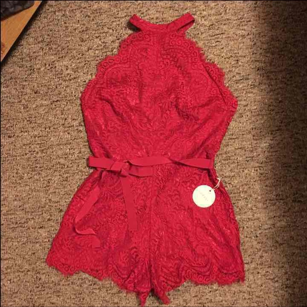 Red lace romper