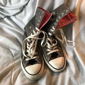 Pink and grey high top converse