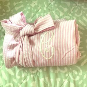 Pink Seersucker Robe, C Monogram