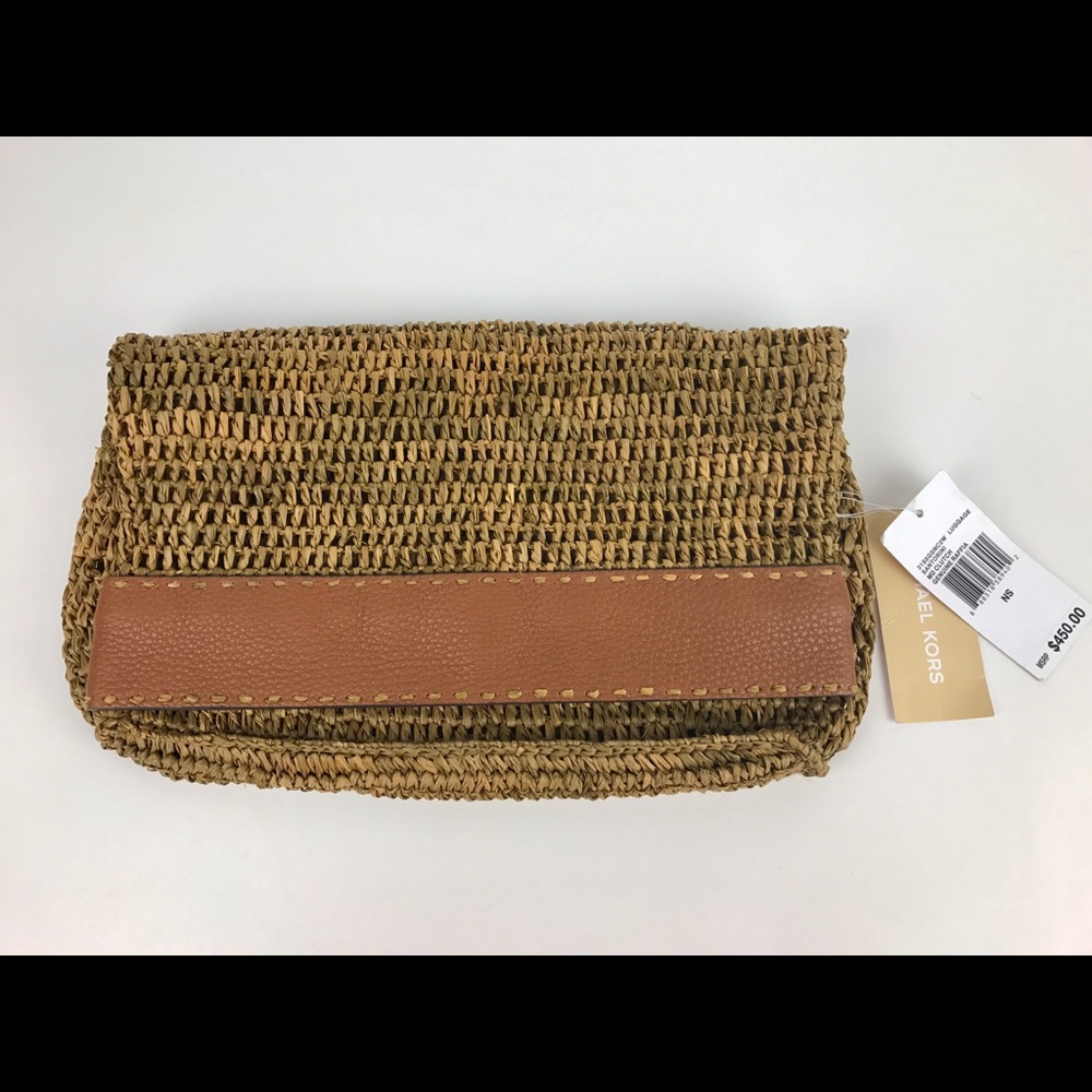 Michael Kors Santorini Leather & Raffia Clutch - Picture 2 of 6