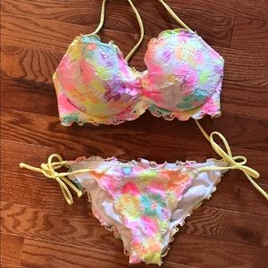 Victoria's Secret white multicolor bikini 32D xs