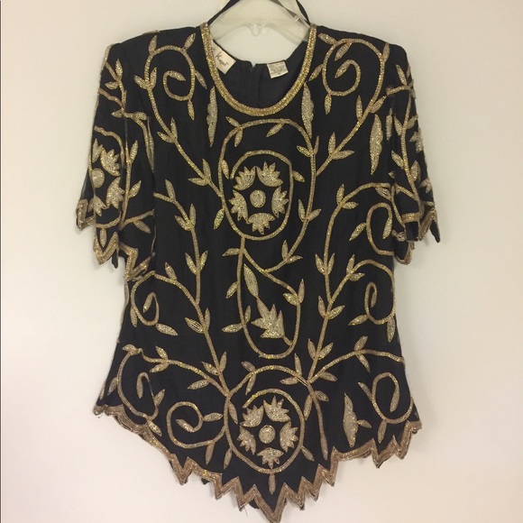 Lourence Kazer Tops - Vintage Zip up the back sequence evening top