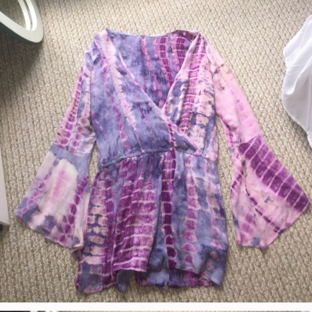 Purple and white tie dye romper