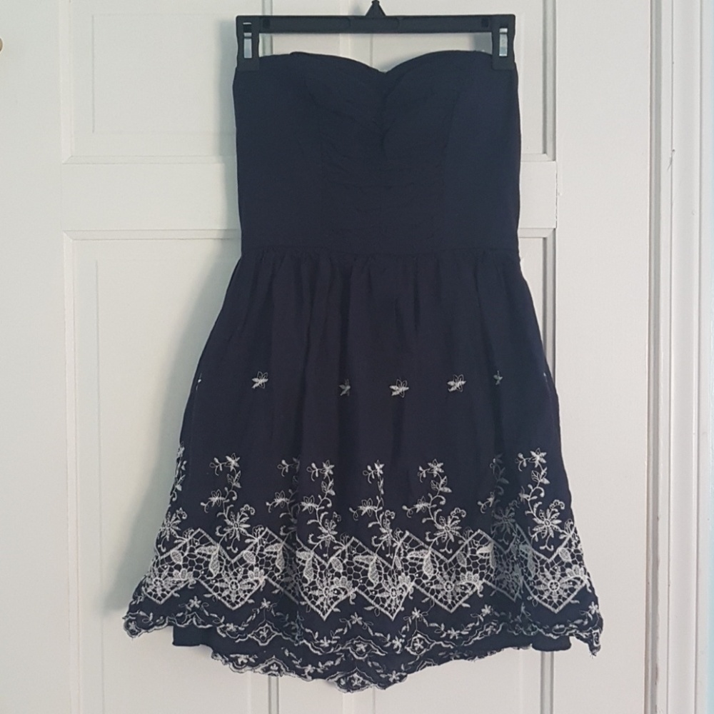 Embroidered Navy Dress