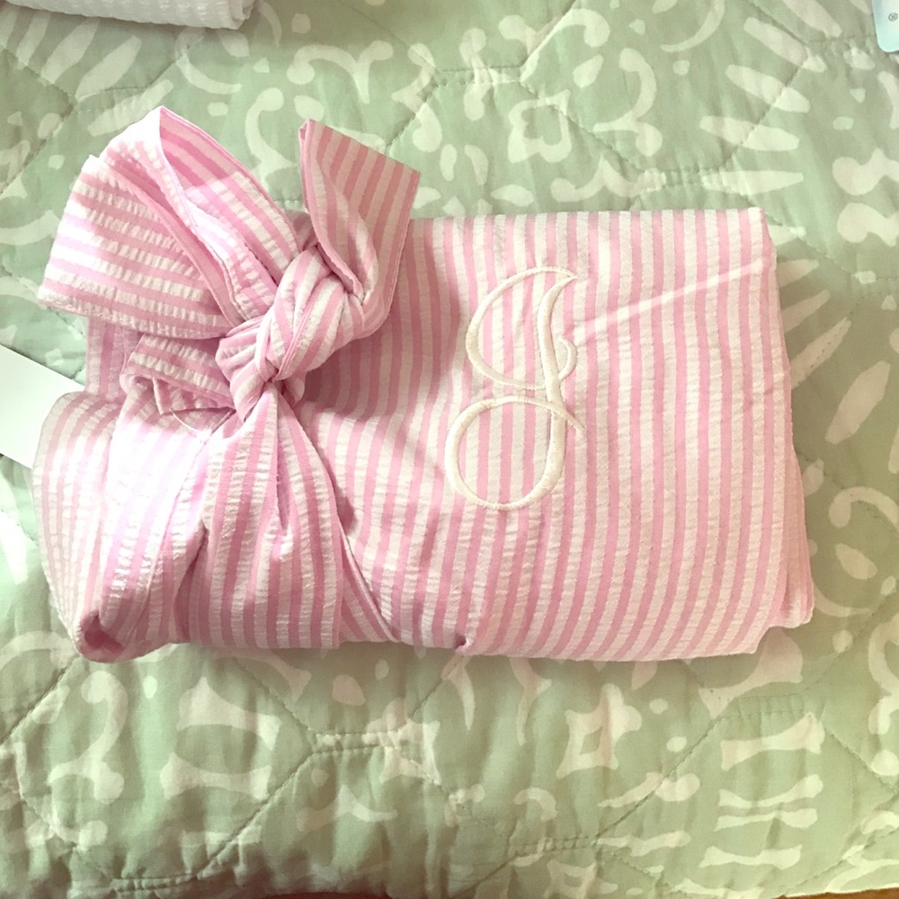 Pink Seersucker Robe, J Monogram